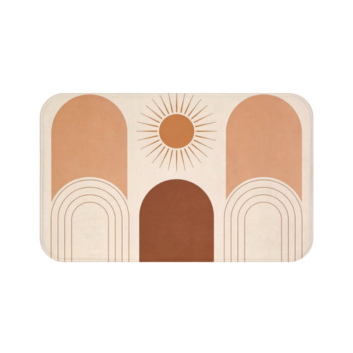 Boho Sun Arch Bath Mat — Neutral Terracotta Abstract Rug for Bathroom