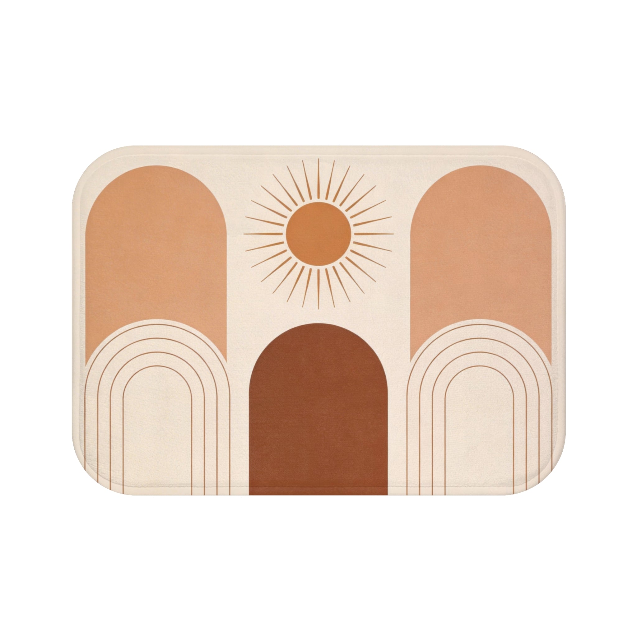 Boho Sun Arch Bath Mat — Neutral Terracotta Abstract Rug for Bathroom